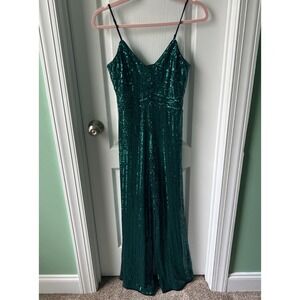 Saylor Louisiana Emerald Green Sequin Jumpsuit Size XS